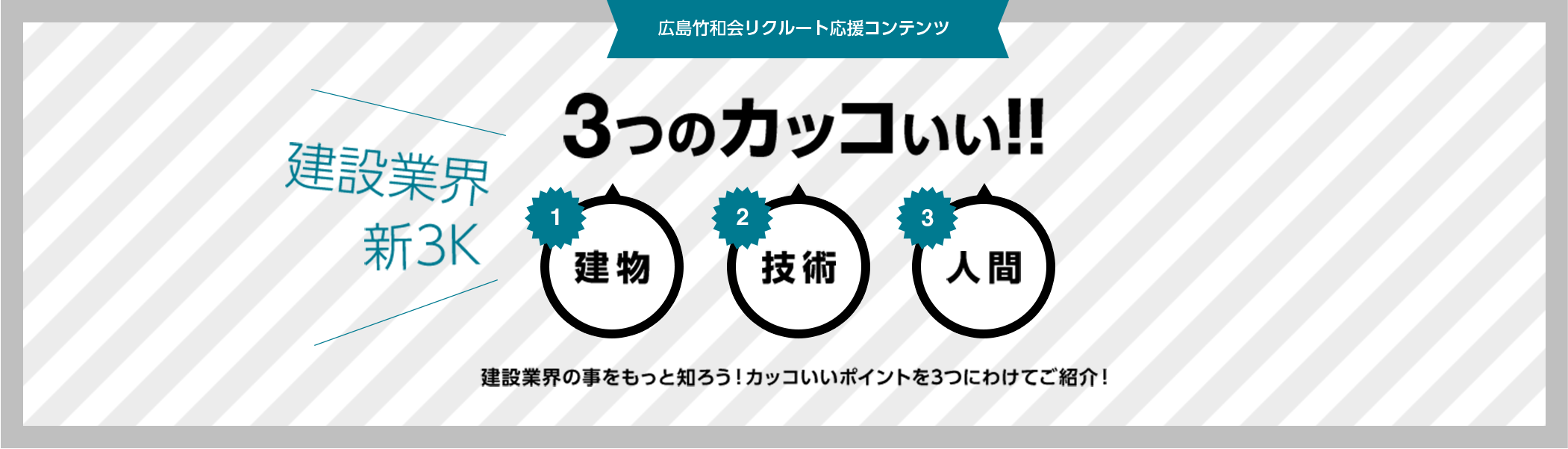 建設業界新3K（建物・技術・人間） 3つのカッコいい!!｜広島竹和会リクルート応援コンテンツ